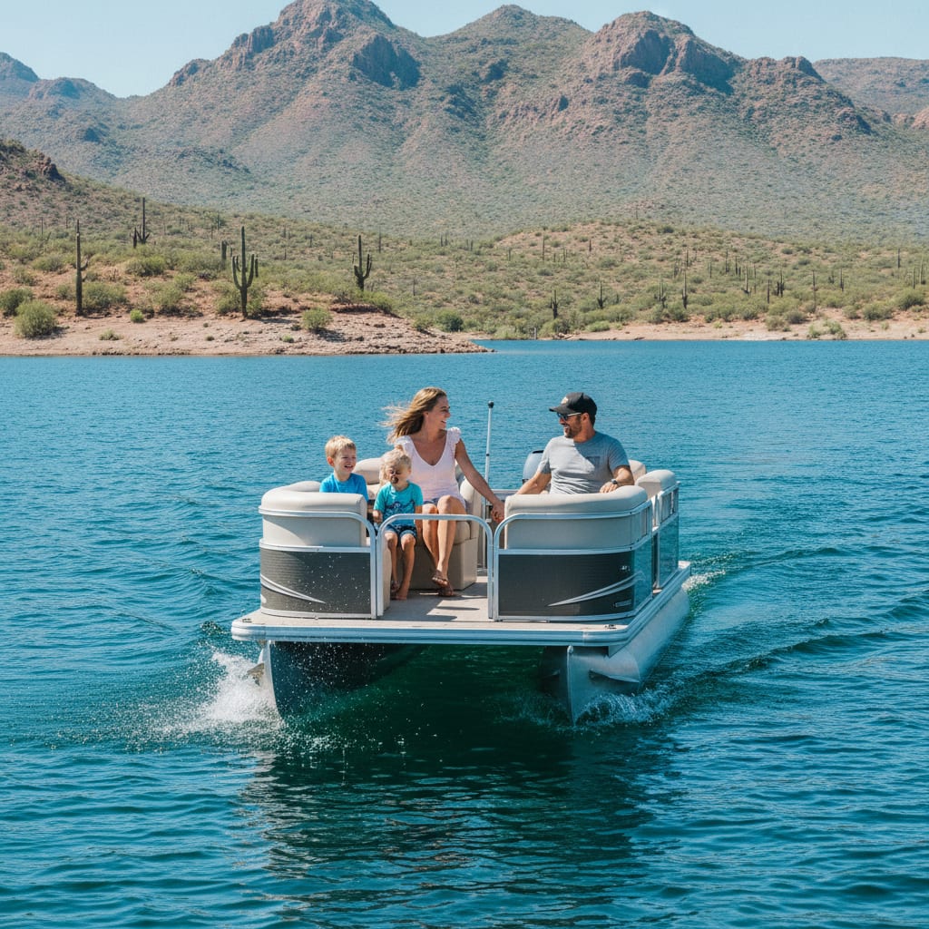 Family boat outing at a Phoenix-area desert lake